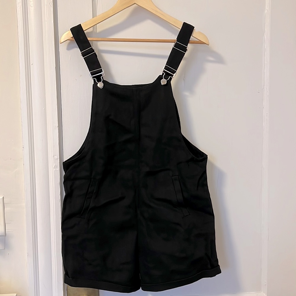 Black denim shortalls/overalls
